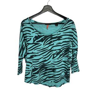 Maison Scotch Teal Black Animal Stripe Slouch Top Small